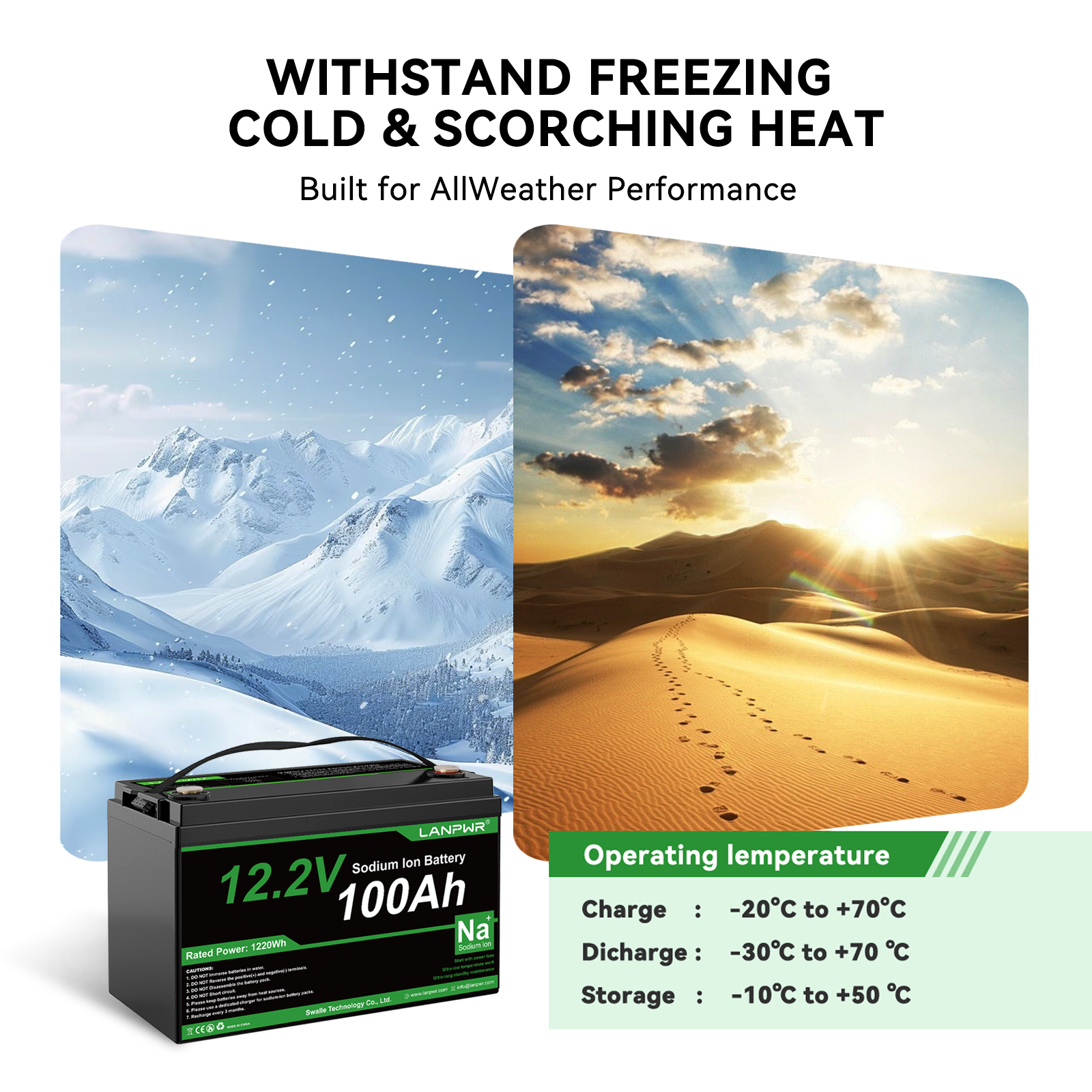 LANPWR 12V 100Ah Sodium-Ion Bluetooth Battery – Stable Charging in Extreme Cold