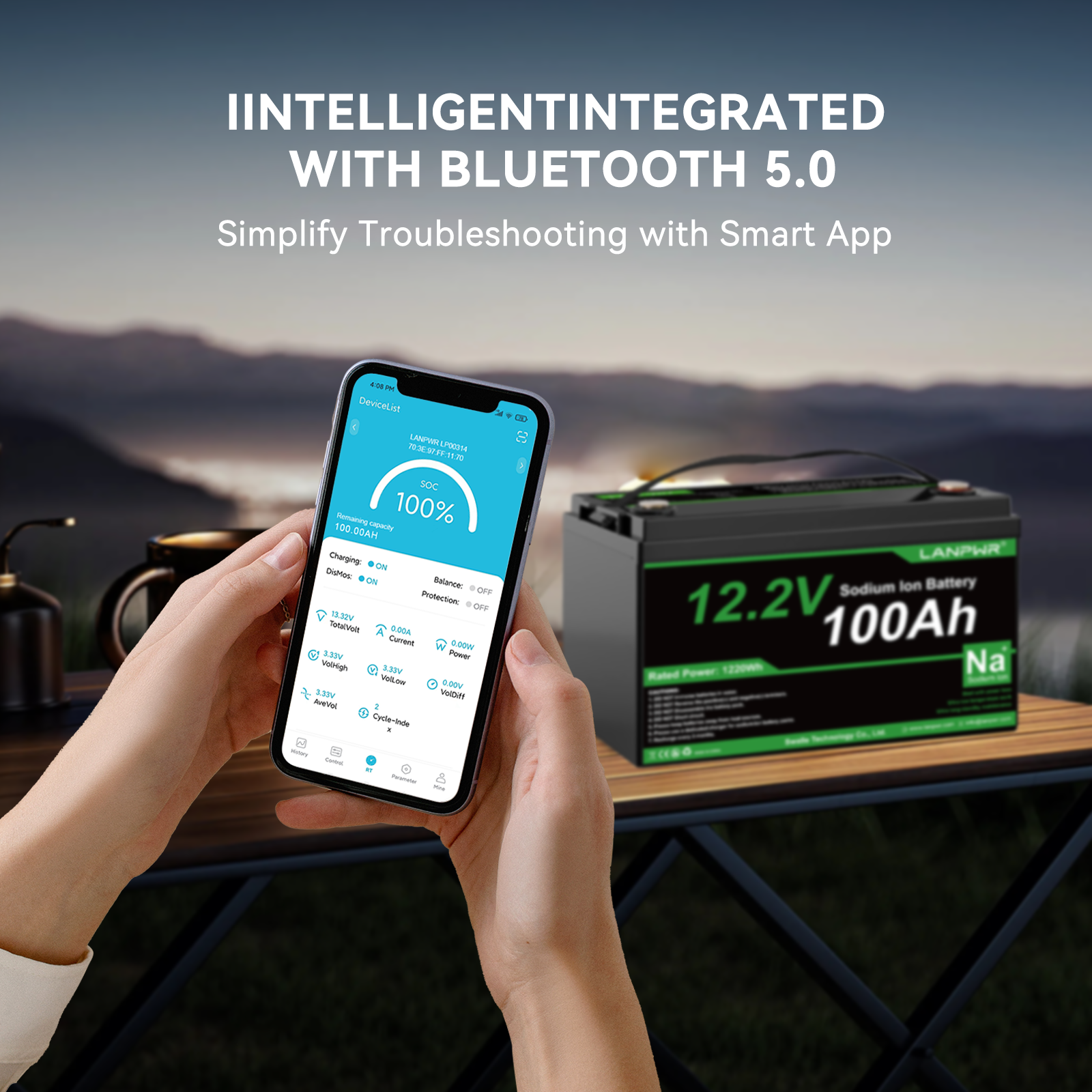 LANPWR 12V 100Ah Sodium-Ion Bluetooth Battery – Stable Charging in Extreme Cold