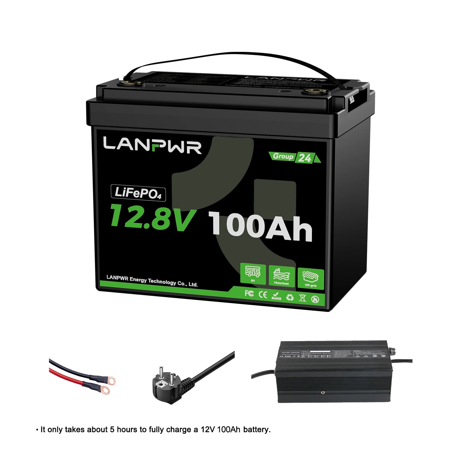 LANPWR 12V 100Ah G24 Mini Deep Cycle LiFePO4 Lithium Battery