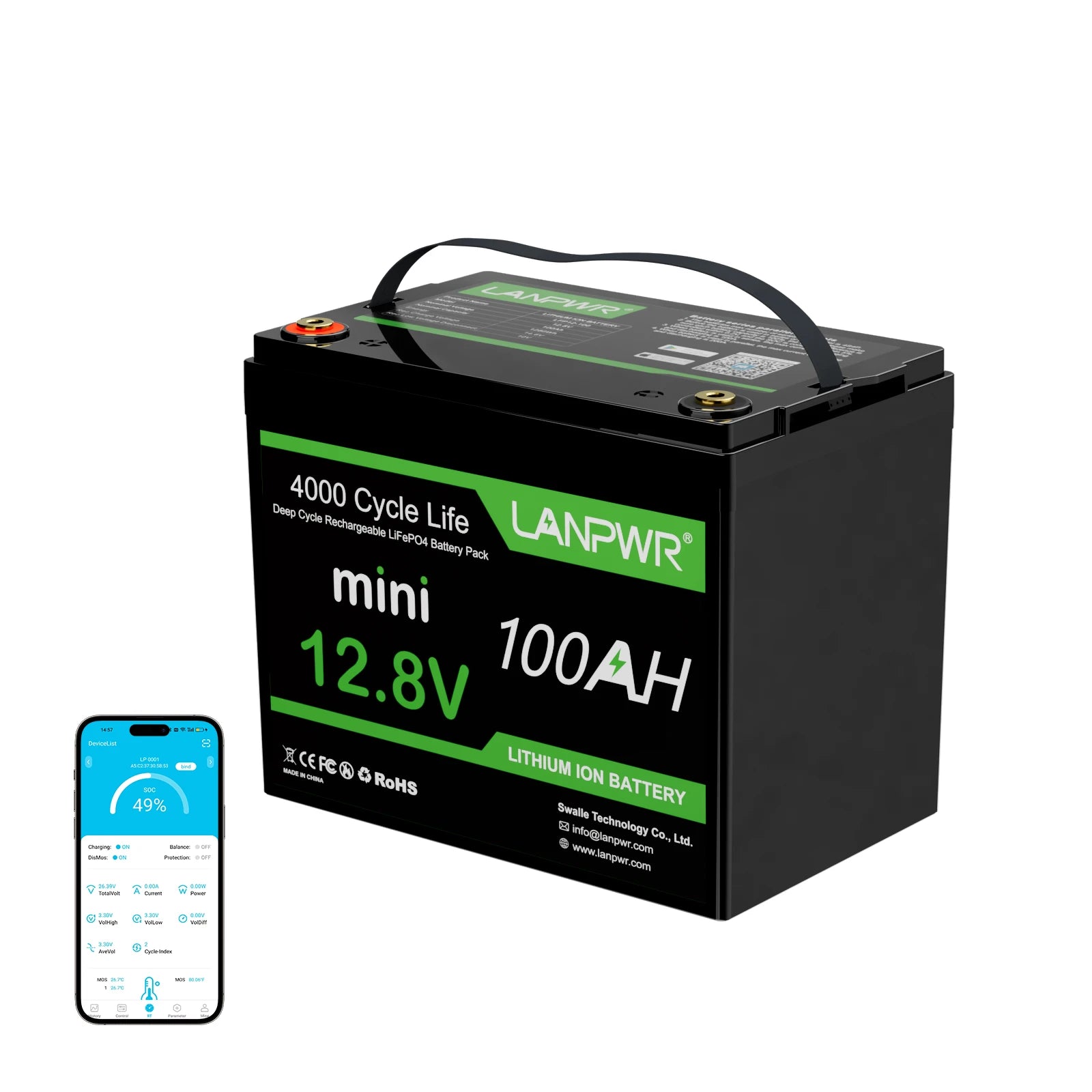 LANPWR 12V 100Ah Mini Bluetooth LiFePO₄ Lithiumbatterie für MiniCamper Wohnmobil