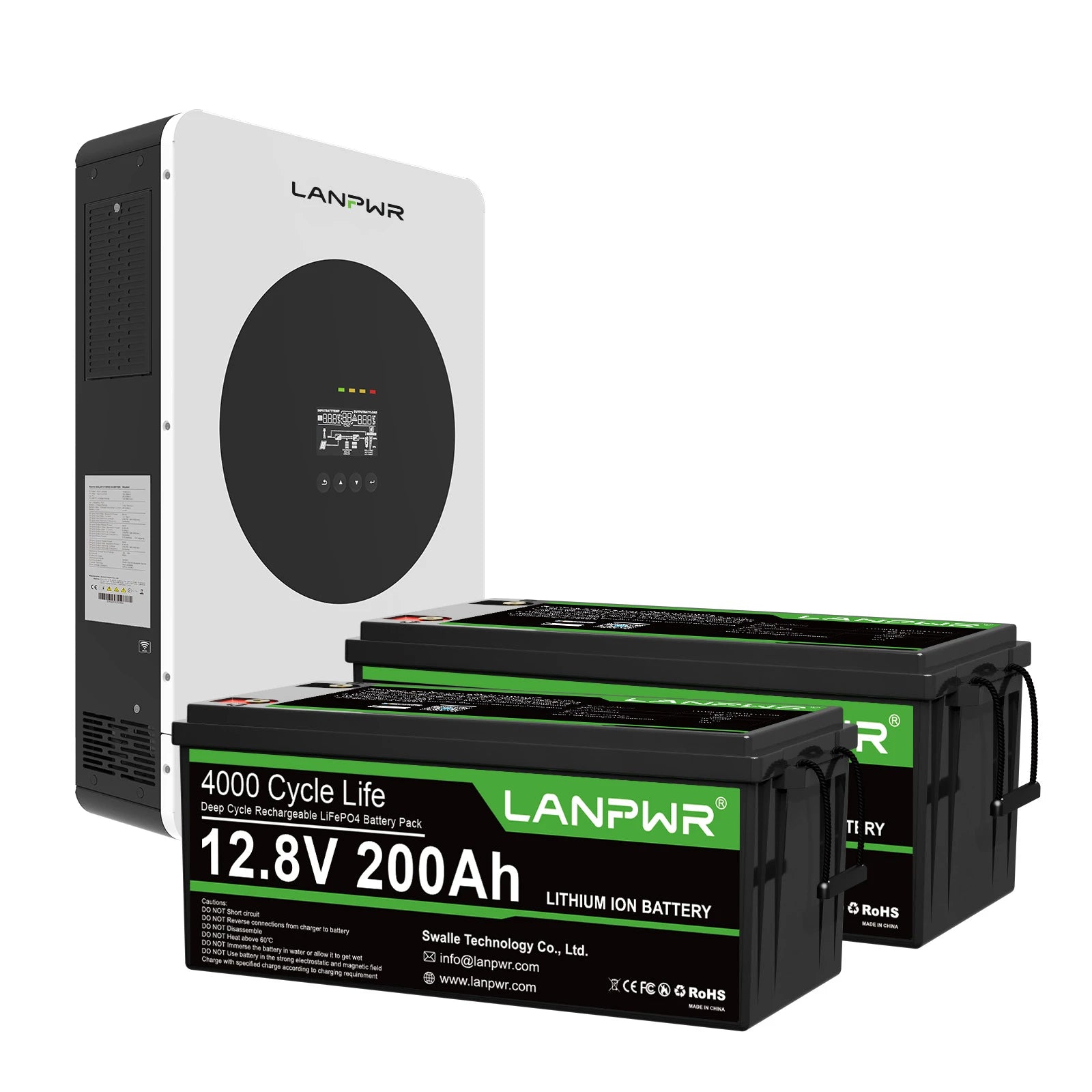 LANPWR 1440Wp 3600W 24V 5,12kWh Off-Grid-Solaranlage – 24V 3600W Off-Grid-Wechselrichter, 2x12V 200Ah Plus Bluetooth LiFePO4-Batterie