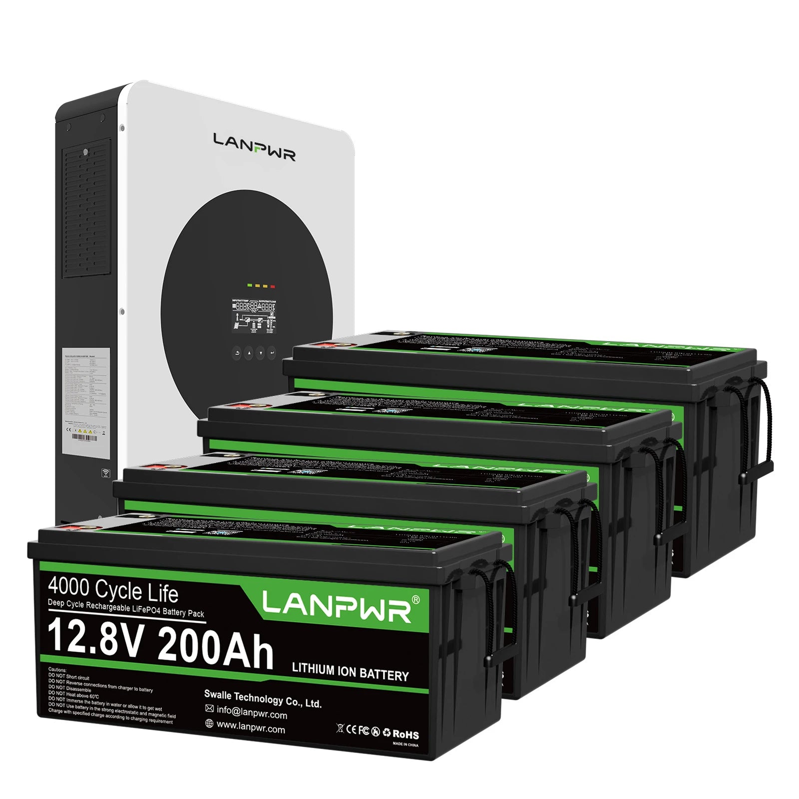 LANPWR 1440Wp 3600W 24V 5,12kWh Off-Grid-Solaranlage – 24V 3600W Off-Grid-Wechselrichter, 2x12V 200Ah Plus Bluetooth LiFePO4-Batterie