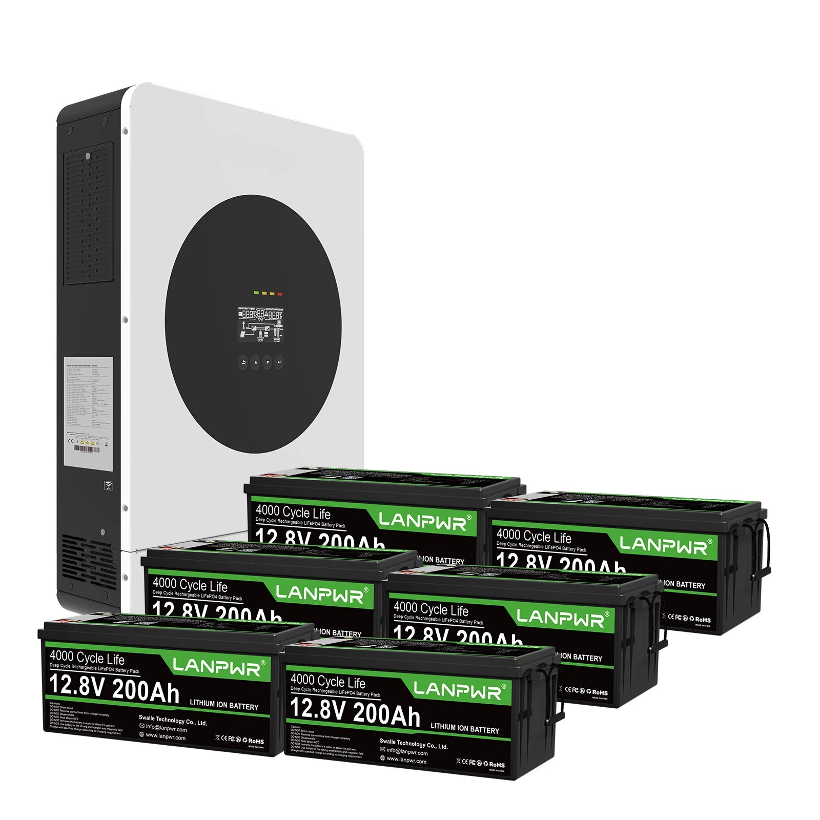 LANPWR 1440Wp 3600W 24V 5,12kWh Off-Grid-Solaranlage – 24V 3600W Off-Grid-Wechselrichter, 2x12V 200Ah Plus Bluetooth LiFePO4-Batterie