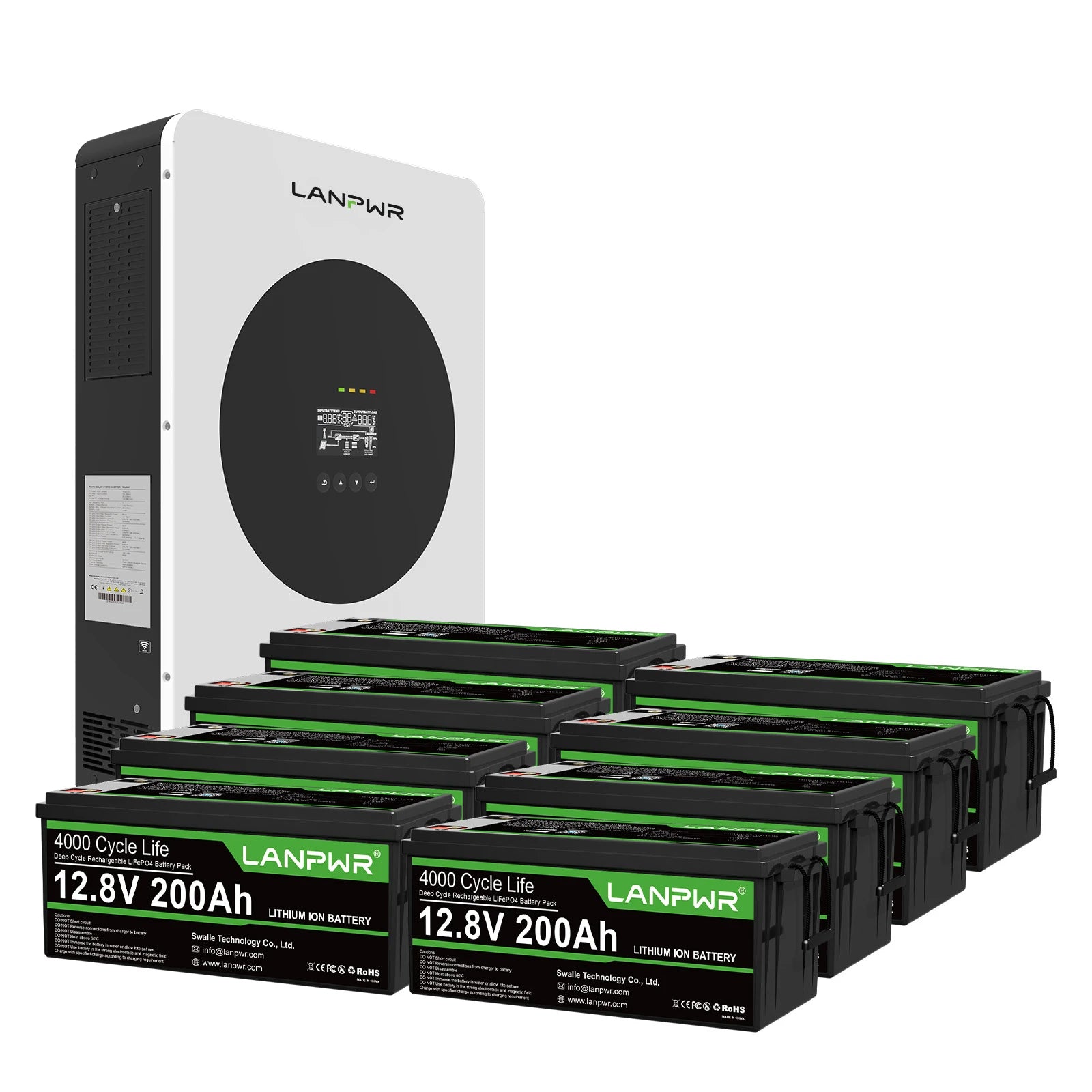 LANPWR 1440Wp 3600W 24V 5,12kWh Off-Grid-Solaranlage – 24V 3600W Off-Grid-Wechselrichter, 2x12V 200Ah Plus Bluetooth LiFePO4-Batterie