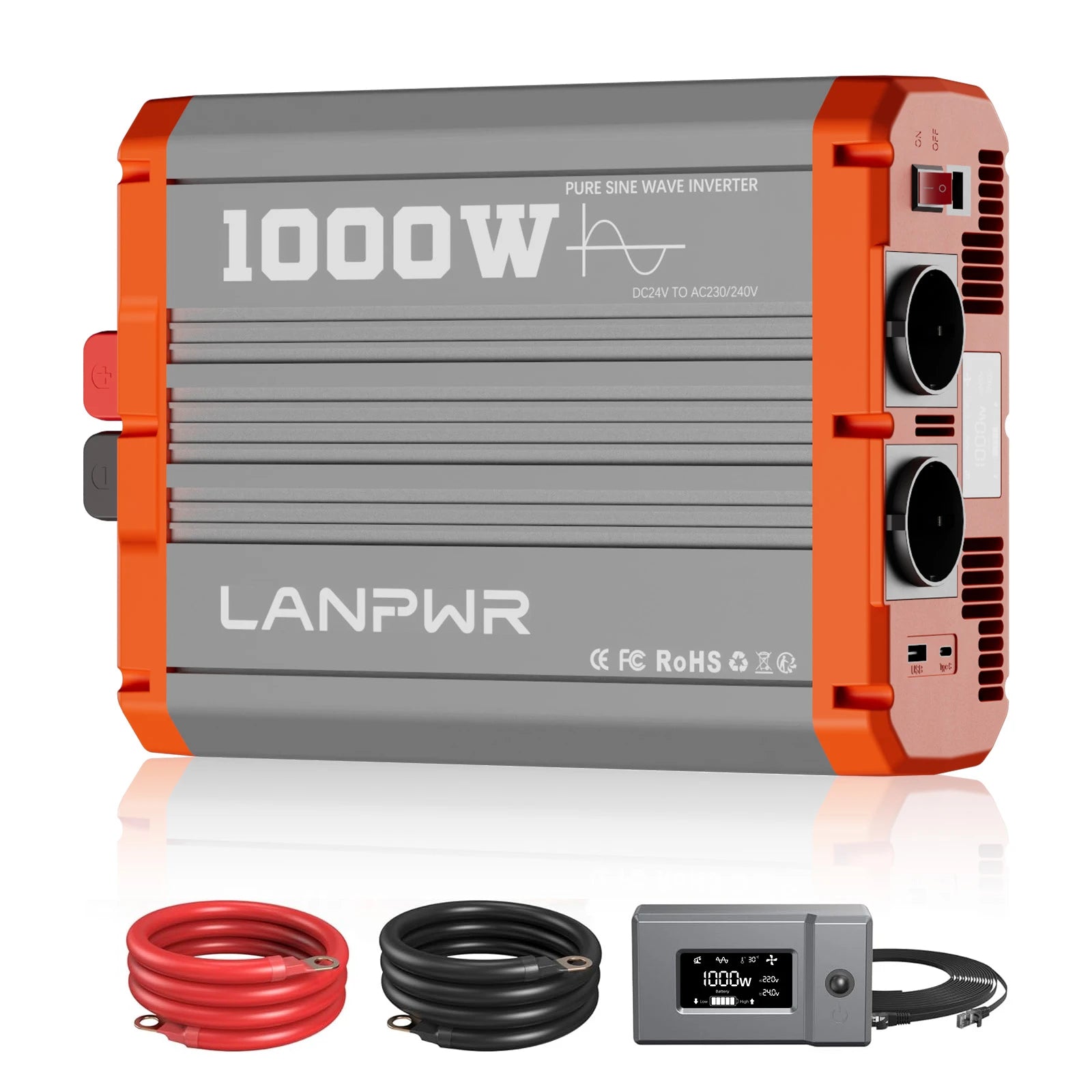 LANPWR 1000W Reiner Sinsuswellen Wechselrichter 24VDC zu 230VAC Konverter