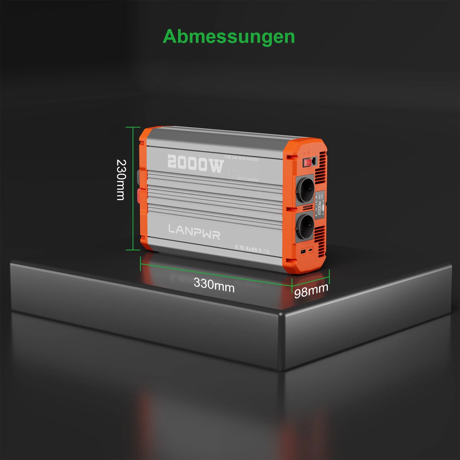 LANPWR 2000W Reiner Sinsuswellen Wechselrichter 12VDC zu 230VAC Konverter