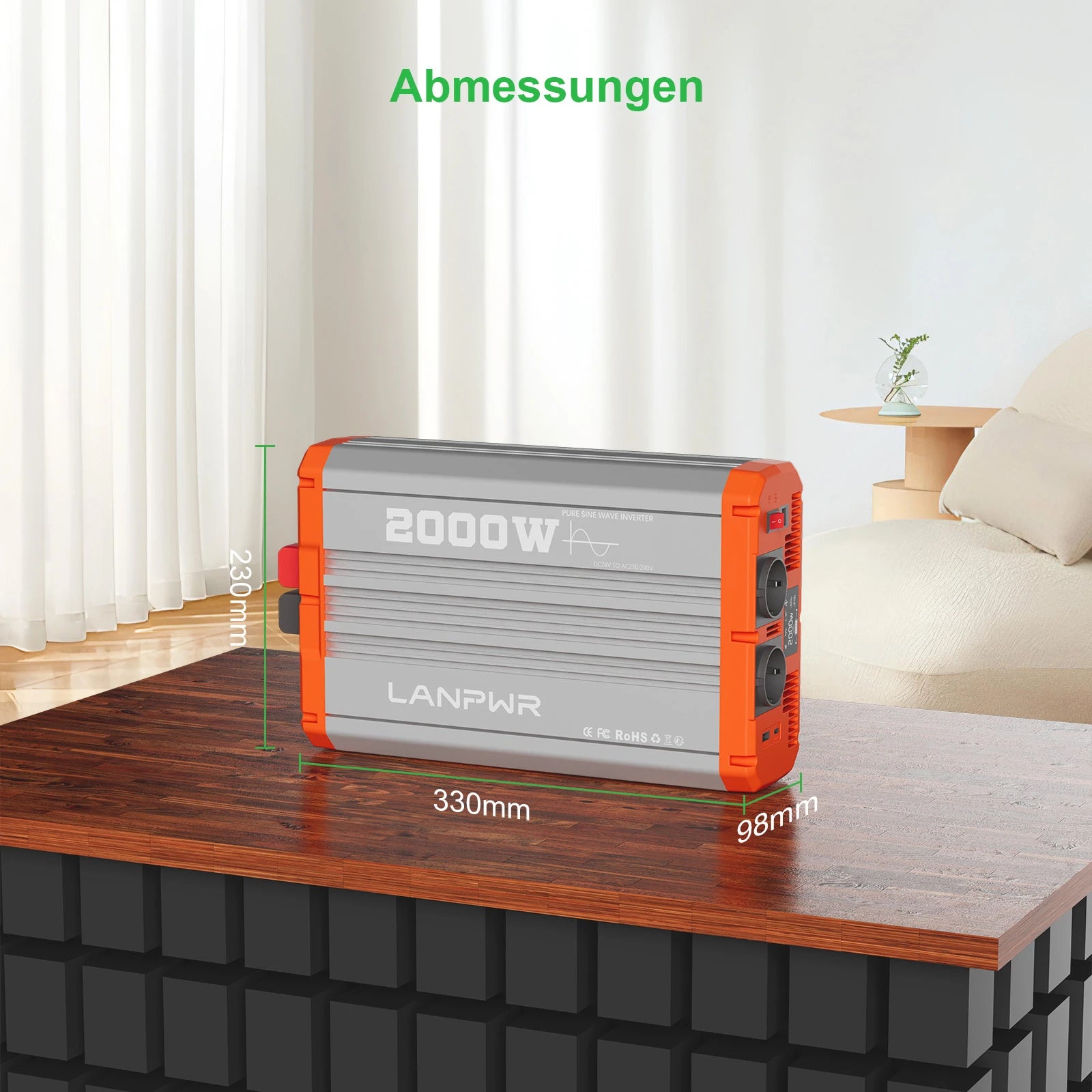 LANPWR 2000W Reiner Sinsuswellen Wechselrichter 24VDC zu 230VAC Konverter