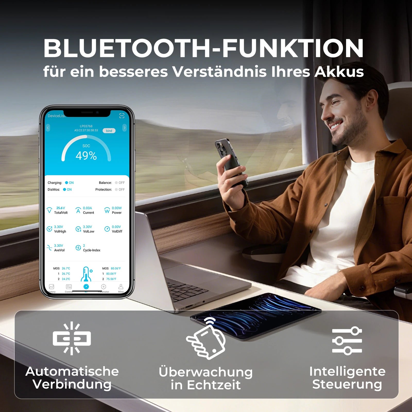 LANPWR 12V 100Ah Bluetooth LiFePO4 Batterie für MiniCamper Wohnmobil