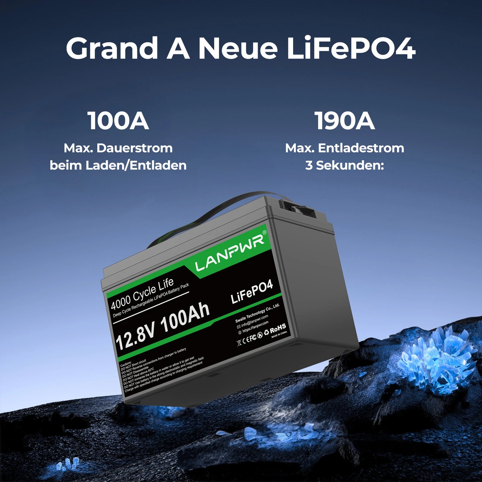 LANPWR 12V 100Ah Bluetooth LiFePO4 Batterie für MiniCamper Wohnmobil