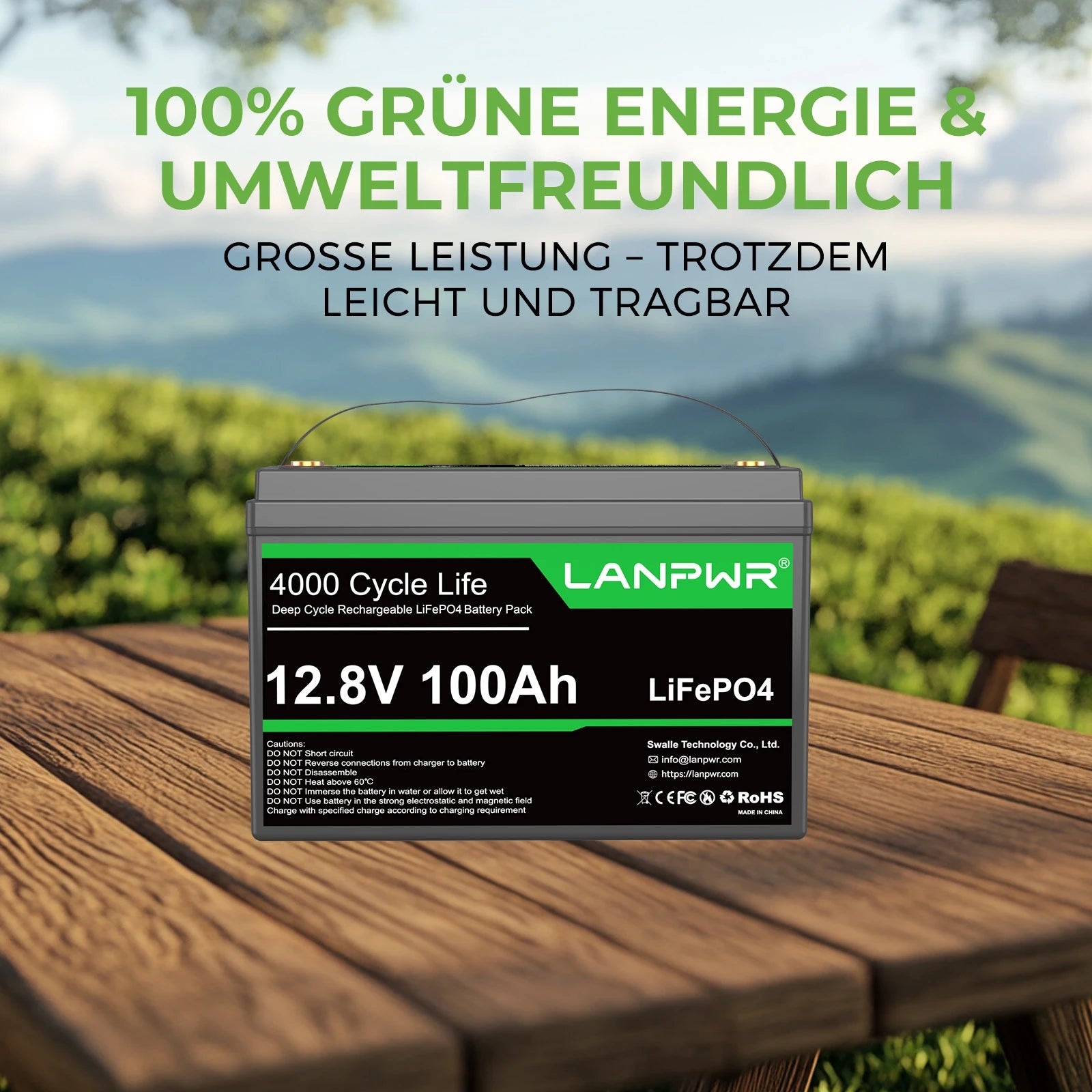 LANPWR 12V 100Ah LiFePO4 Batterie – Tiefentladung, hohe Leistung, langlebig