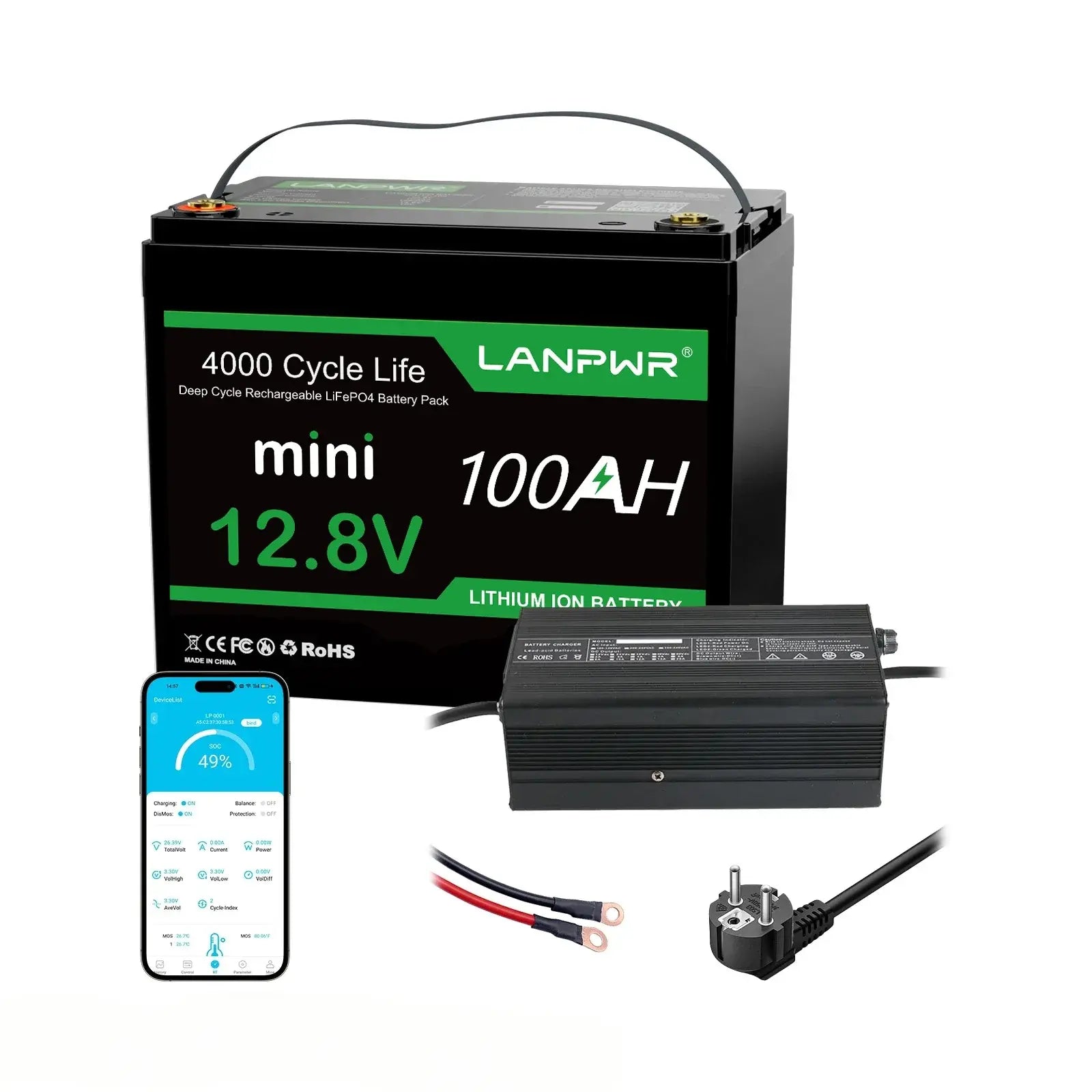LANPWR 12V 100Ah Mini Bluetooth LiFePO₄ Lithiumbatterie für MiniCamper Wohnmobil