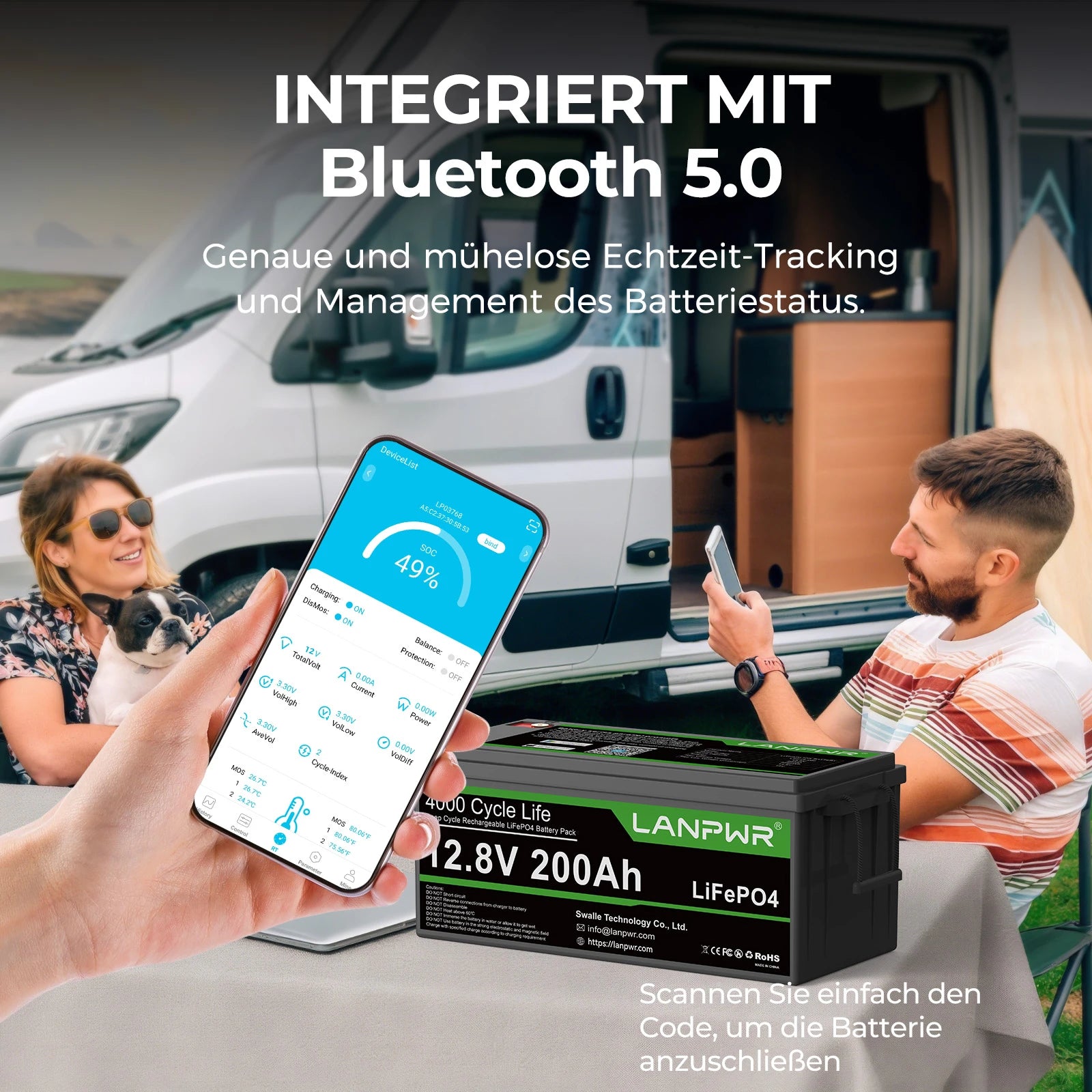 LANPWR 12V 200Ah Plus Bluetooth LiFePO4 Lithium Batterie