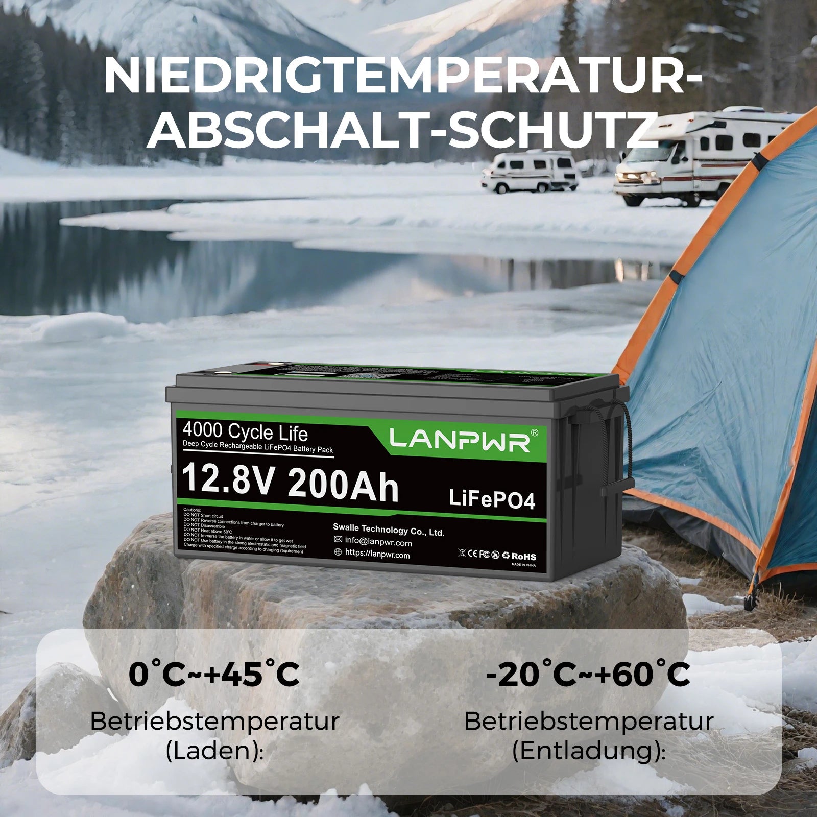 LANPWR 12V 200Ah Plus Bluetooth LiFePO4 Lithium Batterie