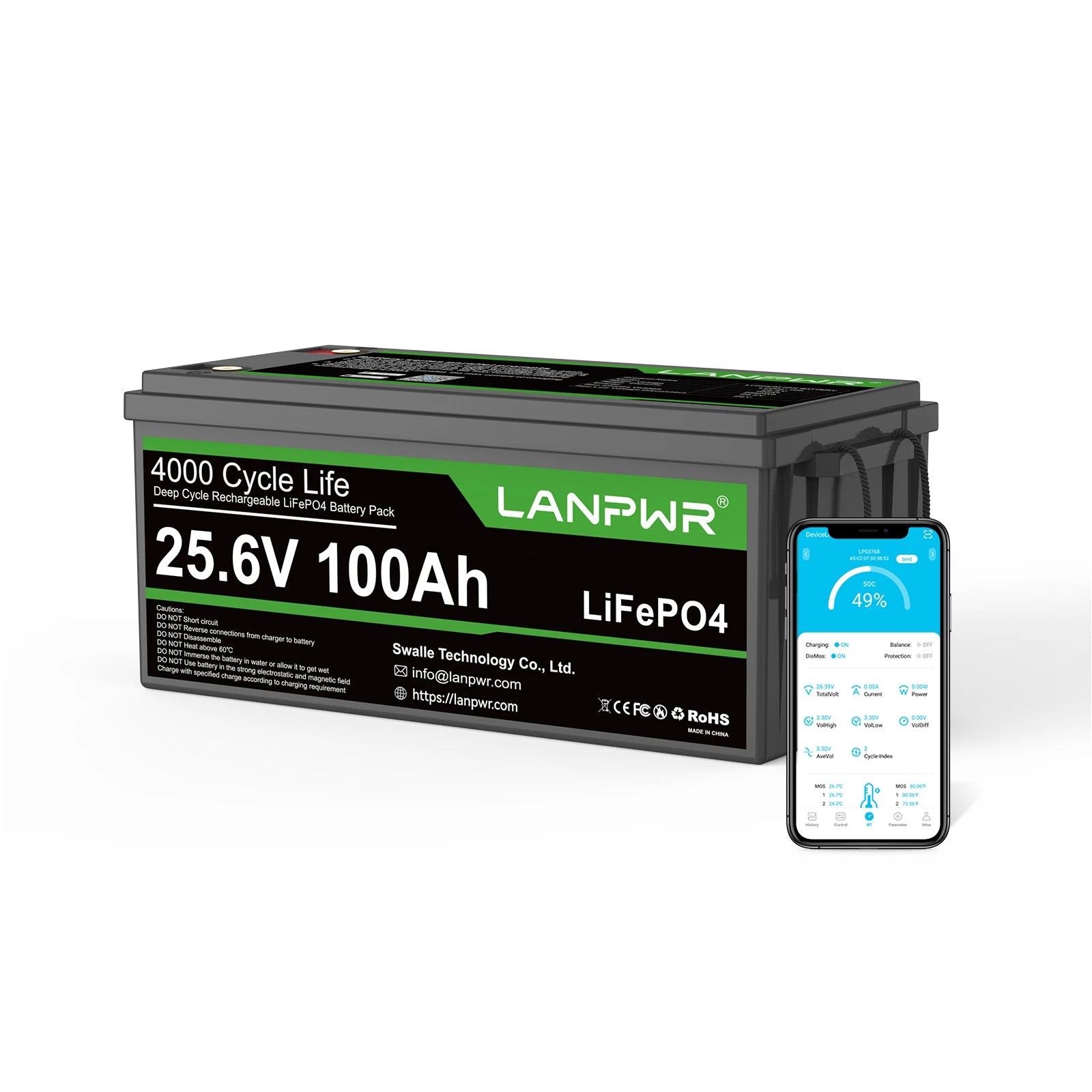LANPWR 24V 100Ah Bluetooth LiFePO4 Lithium Batterie