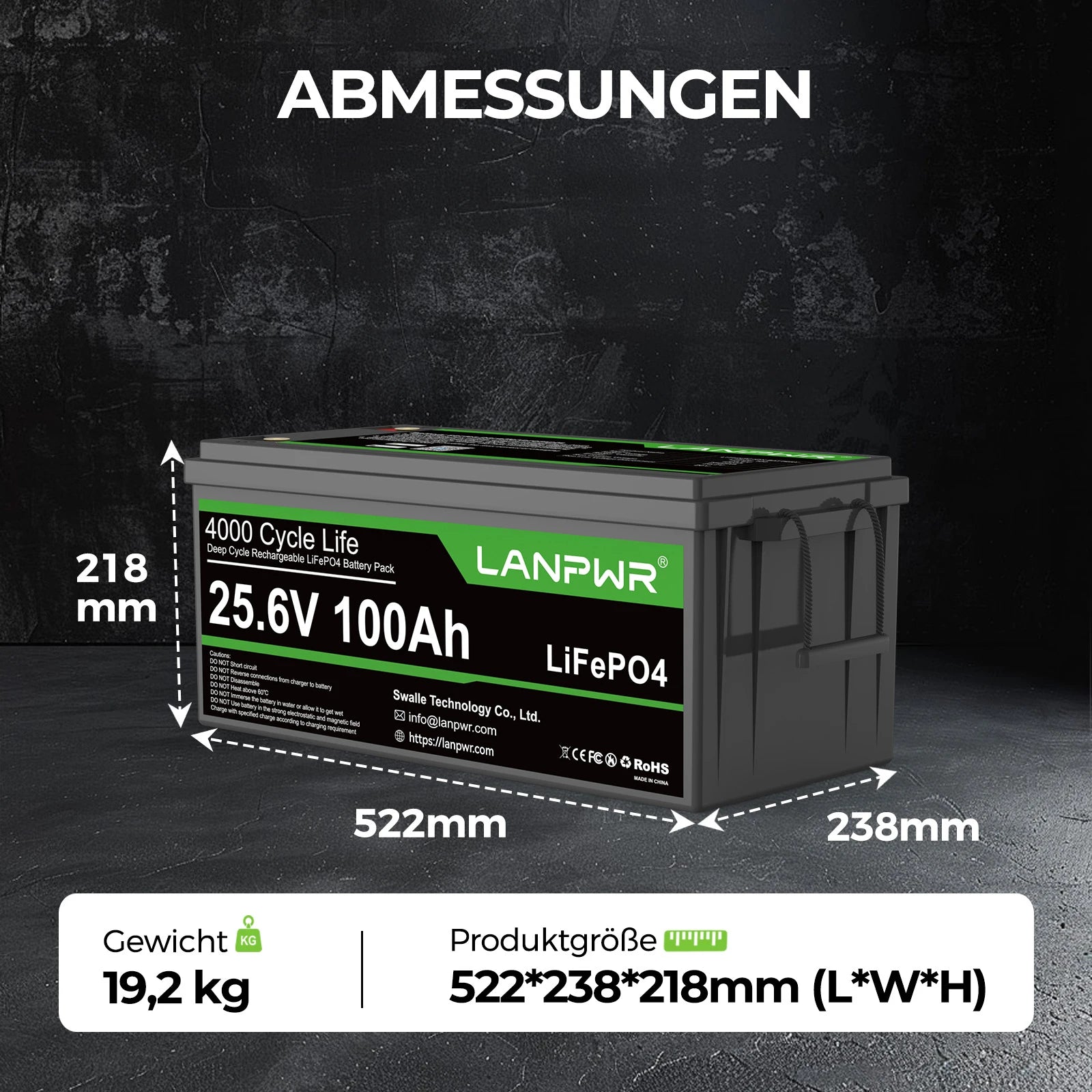 LANPWR 24V 100Ah Bluetooth LiFePO4 Lithium Batterie