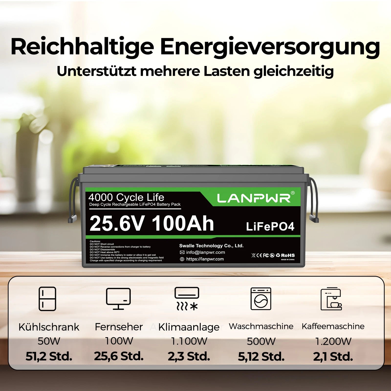 LANPWR 24V 100Ah Bluetooth LiFePO4 Lithium Batterie