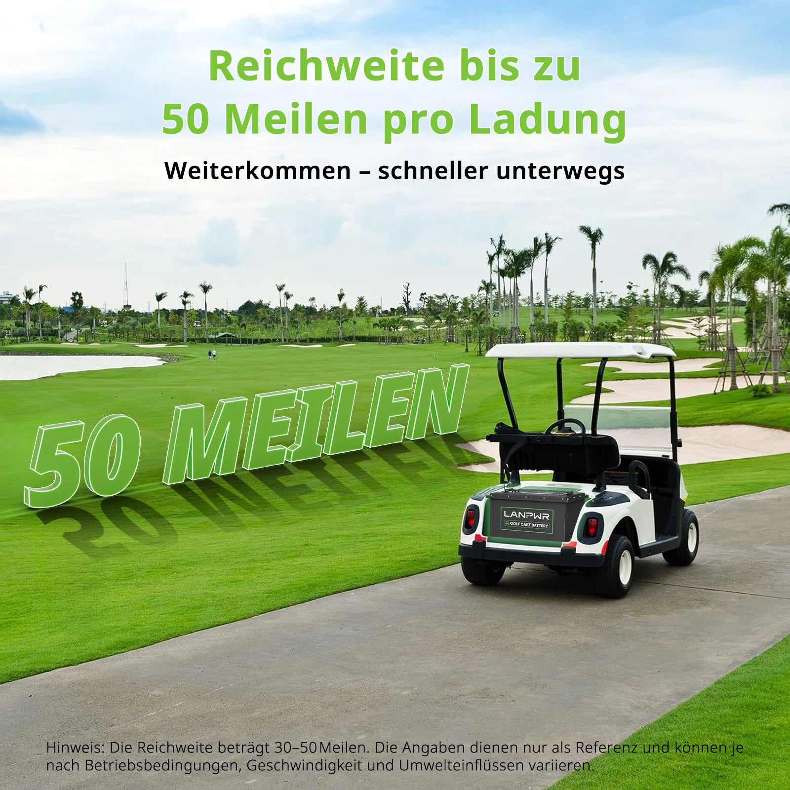 LANPWR 48 V 105 Ah LiFePO4-Golfwagen-Akku, integriertes 200 A BMS, wiederaufladbarer Lithium-Akku mit mehr als 4.000 Zyklen, max. 10,24 kW Ausgangsleistung