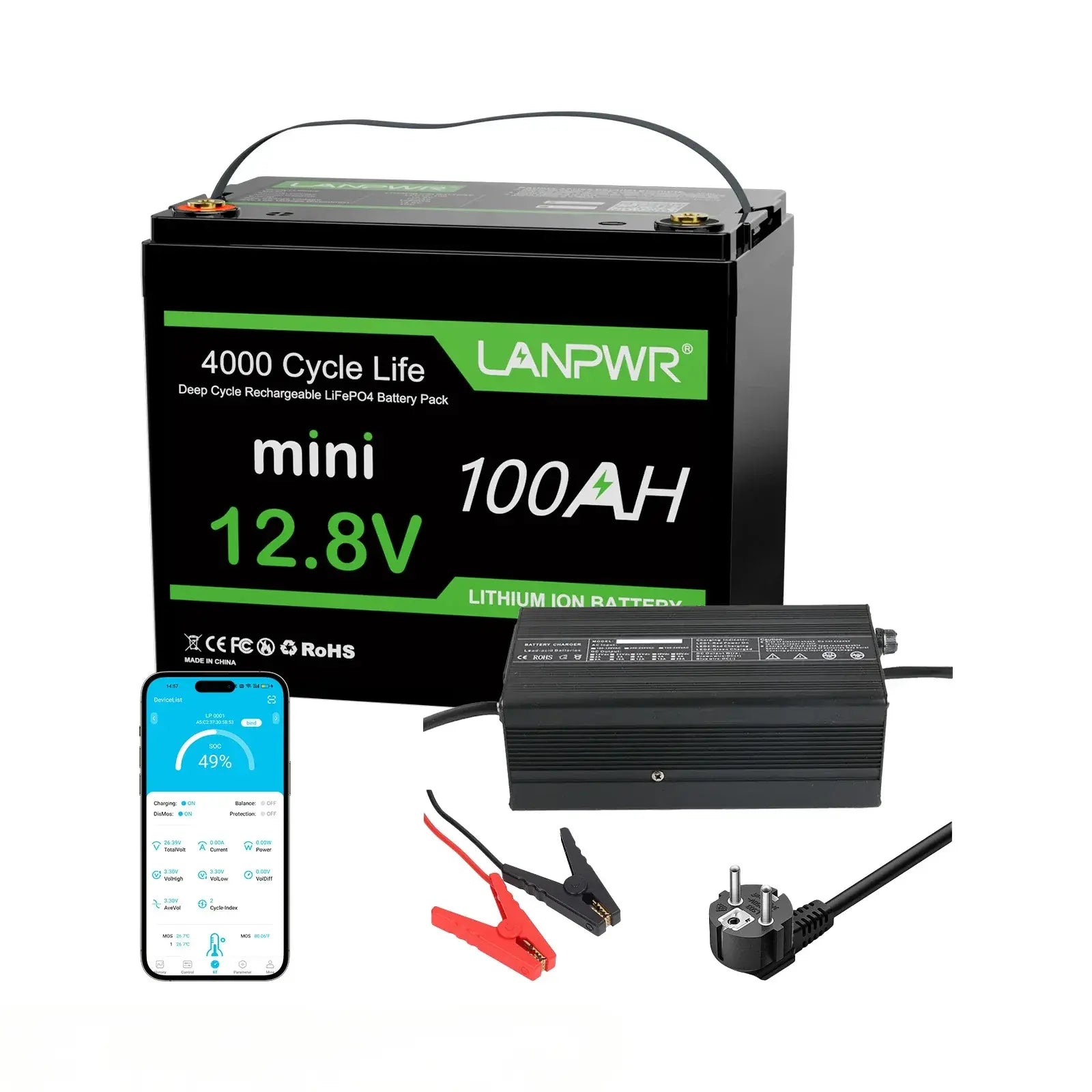 LANPWR 12V 100Ah Mini Bluetooth LiFePO₄ Lithiumbatterie für MiniCamper Wohnmobil