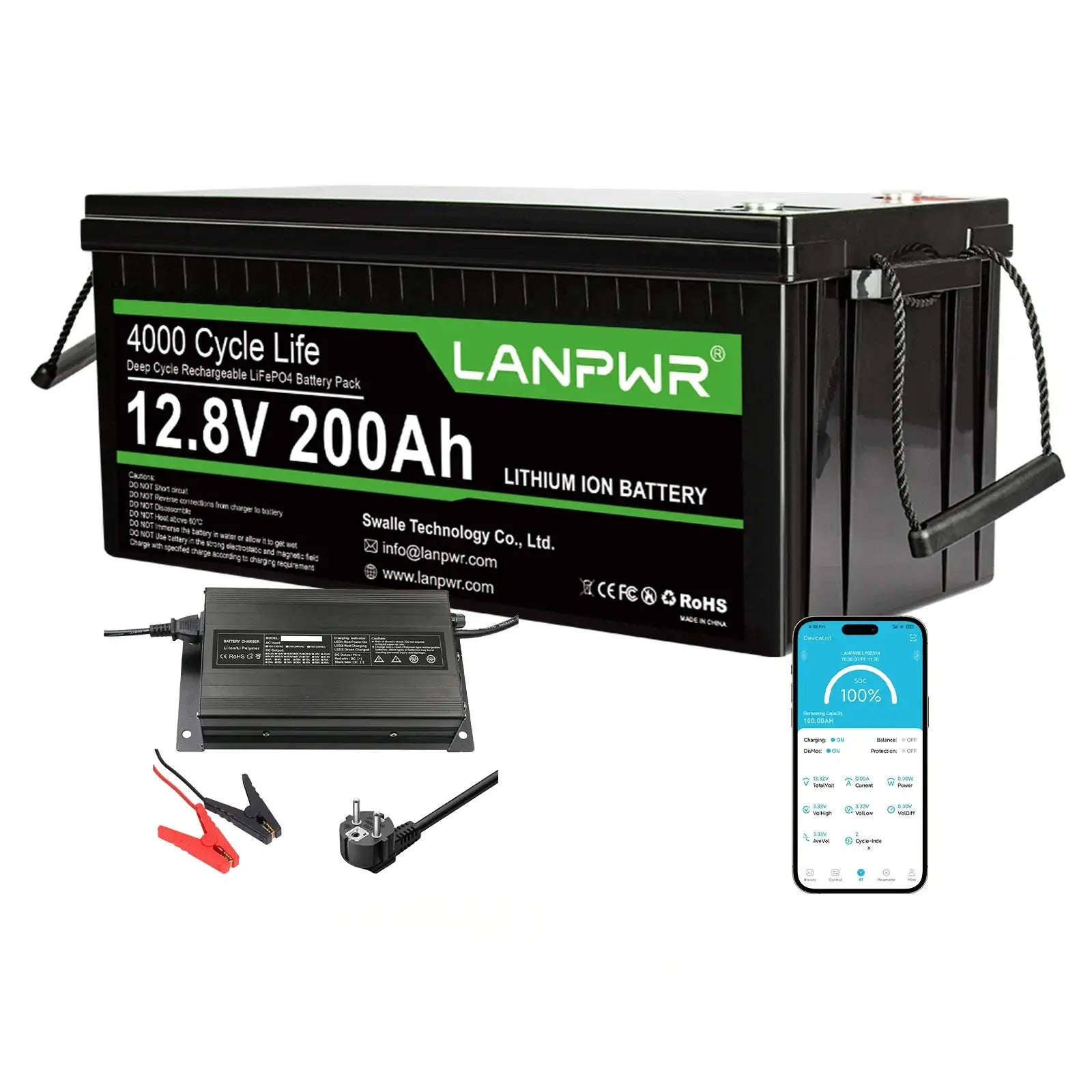 LANPWR 12V 200Ah Plus Bluetooth LiFePO4 Lithium-Batterie