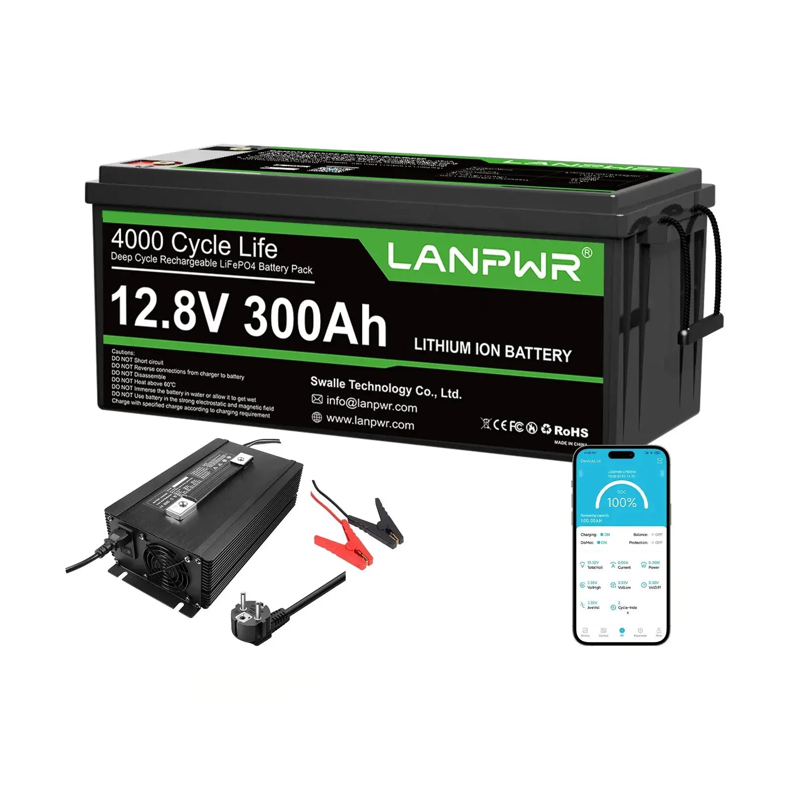 LANPWR 12V 300Ah Bluetooth LiFePO4 Lithium-Batterie