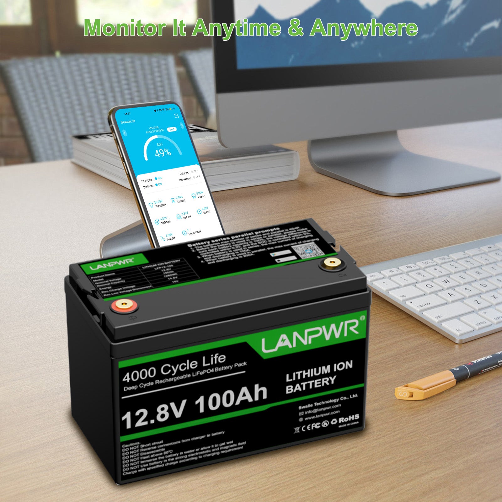 LANPWR 1080Wp 3000W 24V 5.12kWh Off‑Grid Solar Kit - 24V 3000W Off-grid Inverter, 4x12V 100Ah LiFePO4 Lithium Battery