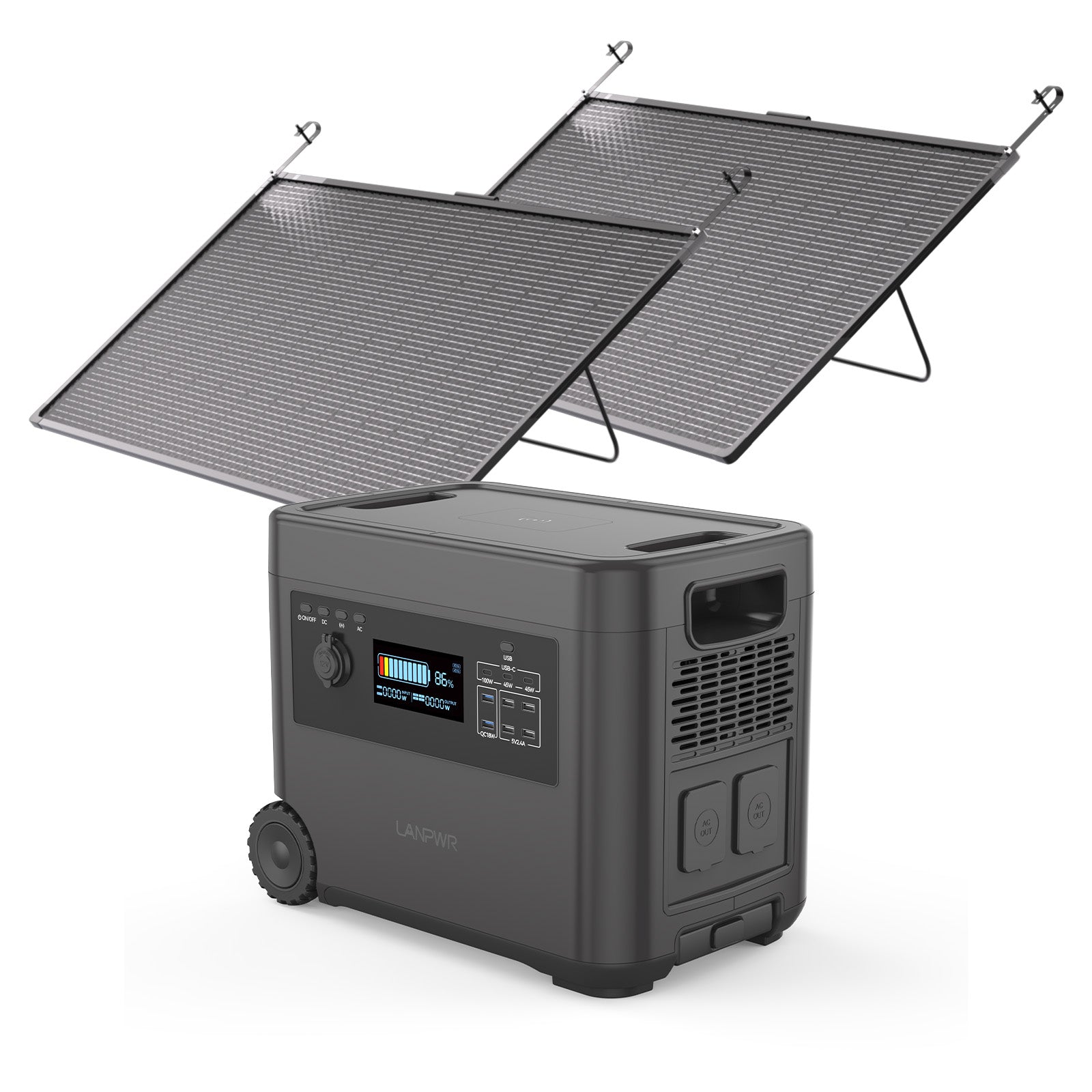 LANPWR D5-2500 Tragbare Powerstation mit Solargenerator, 2160 Wh, 2500 W – Ideal für Camping, Wohnmobilreisen, Gartenpartys und den Heimgebrauch