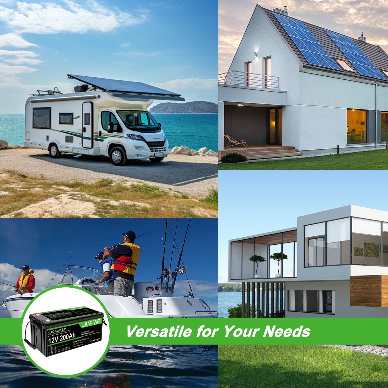 LANPWR 12V 200Ah Plus LiFePO4 Battery, 2560Wh Energy, Built-In 200A BMS, 2560W Load Power