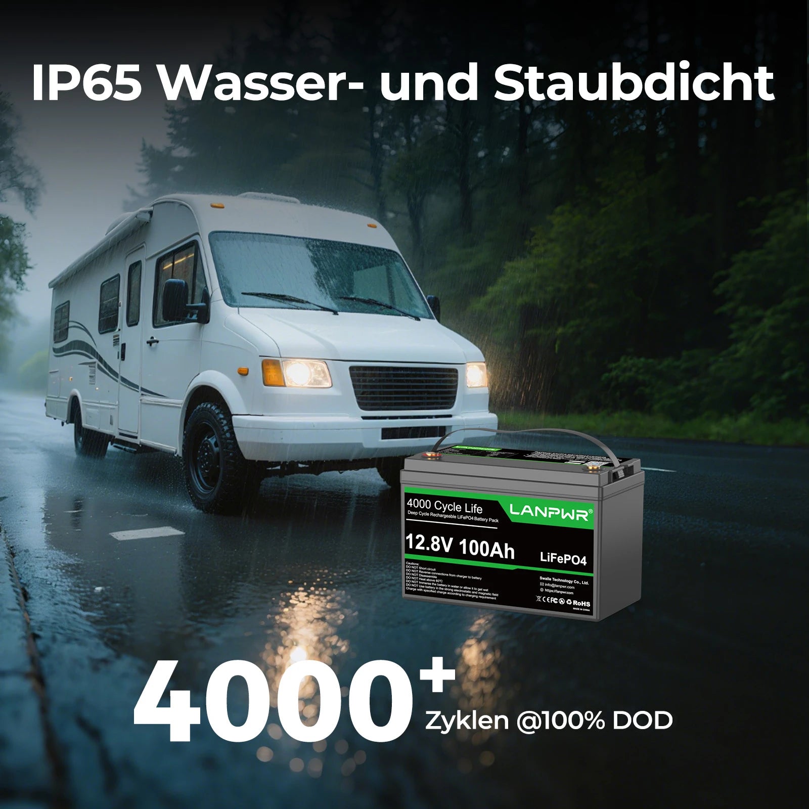 LANPWR 12V 100Ah Bluetooth LiFePO4 Batterie für MiniCamper  Wohnmobil