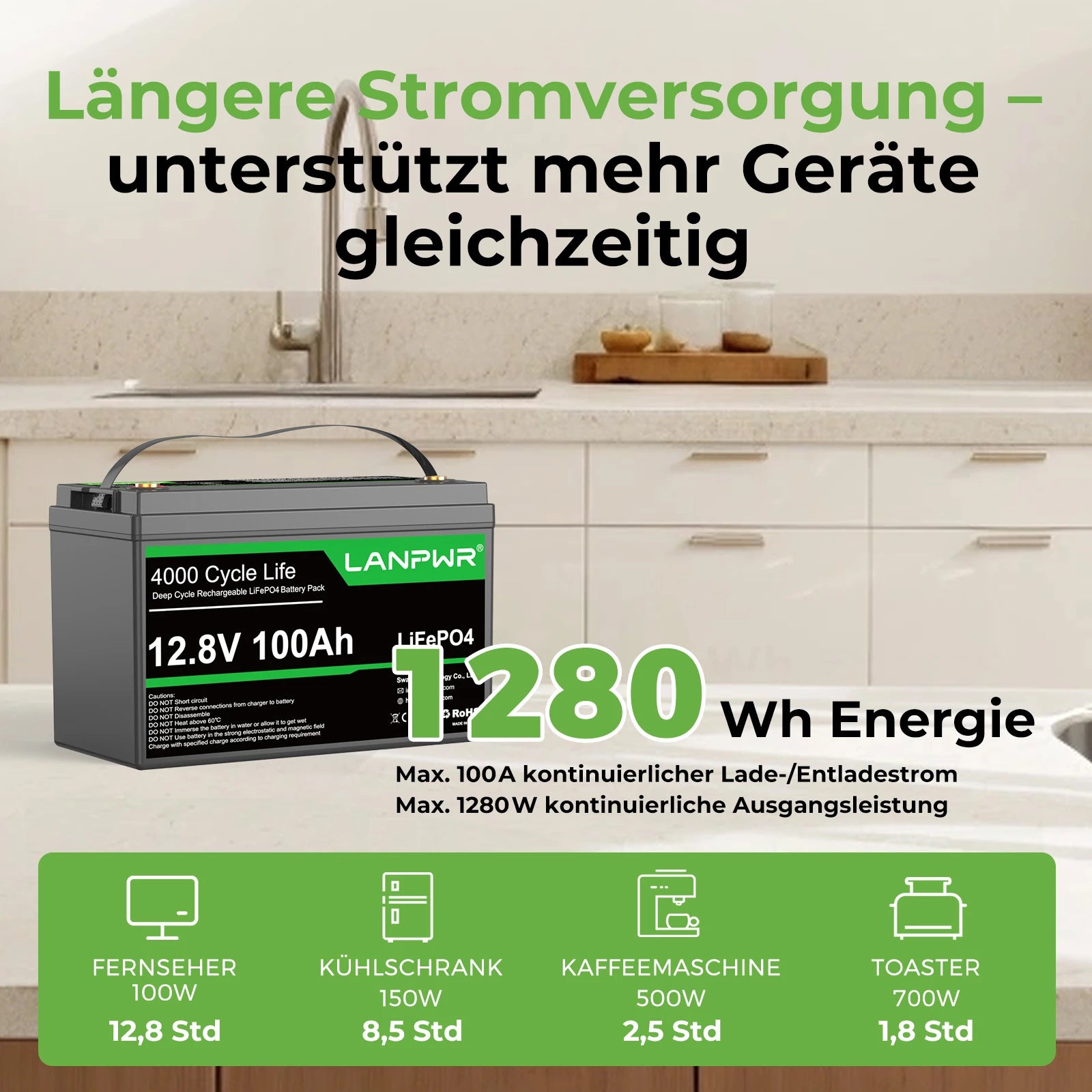 LANPWR 12V 100Ah LiFePO4 Batterie – Tiefentladung, hohe Leistung, langlebig