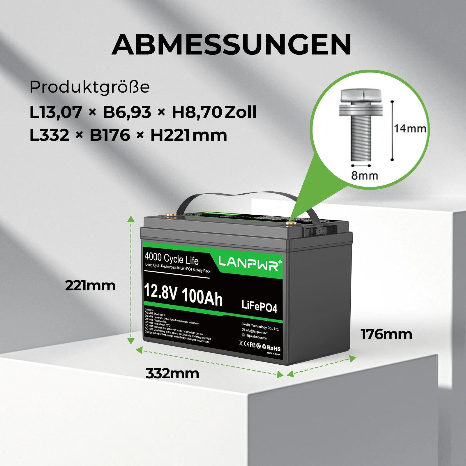 LANPWR 12V 100Ah LiFePO4 Batterie – Tiefentladung, hohe Leistung, langlebig