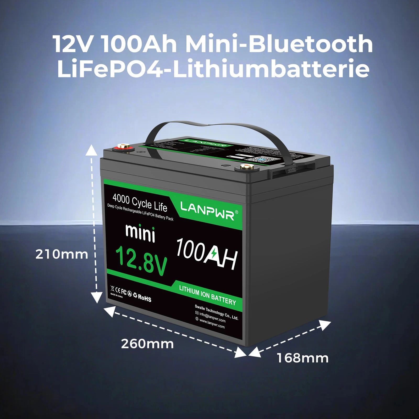 LANPWR 12V 100Ah Mini Bluetooth LiFePO₄ Lithiumbatterie für MiniCamper Wohnmobil