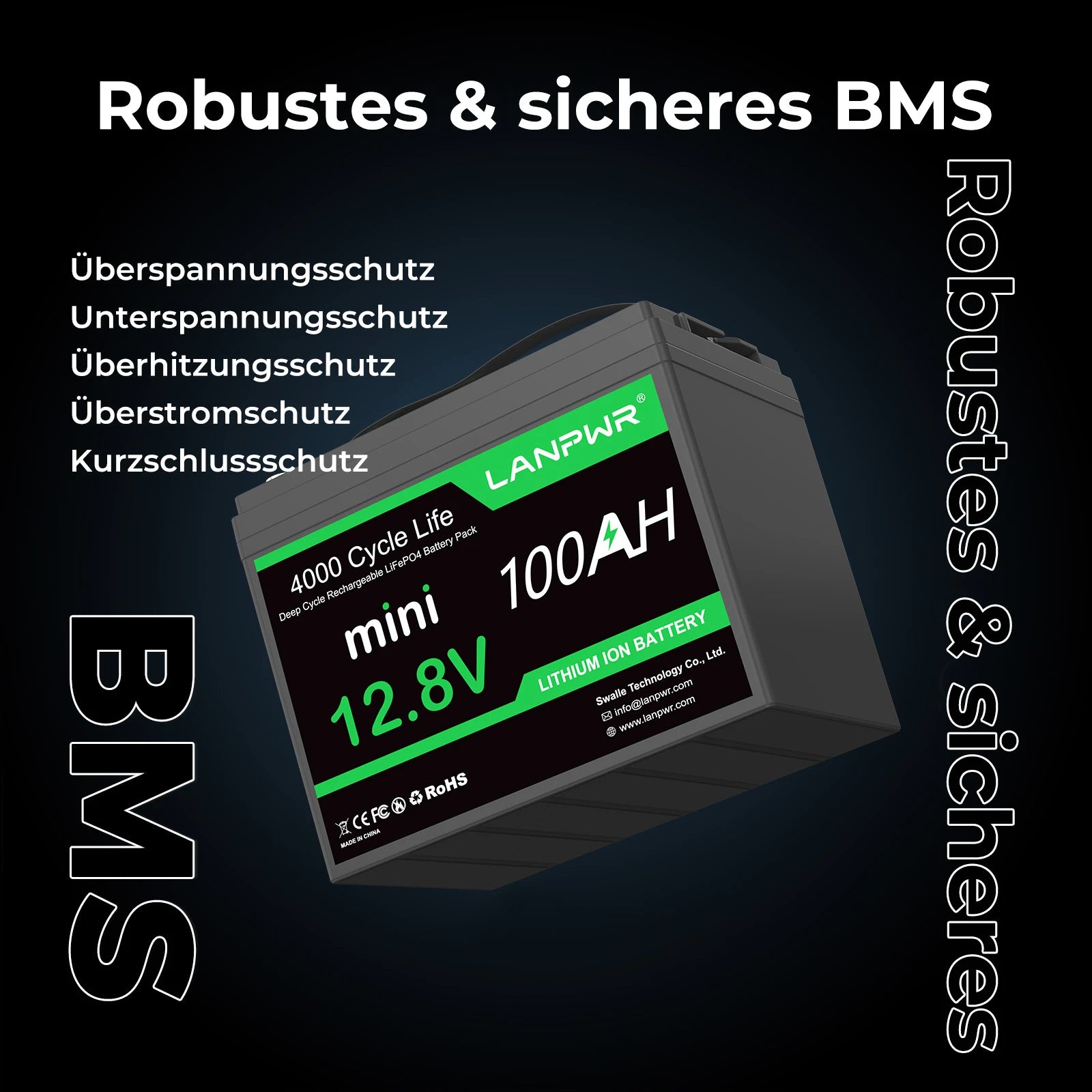 LANPWR 12V 100Ah Mini Bluetooth LiFePO₄ Lithiumbatterie für MiniCamper Wohnmobil