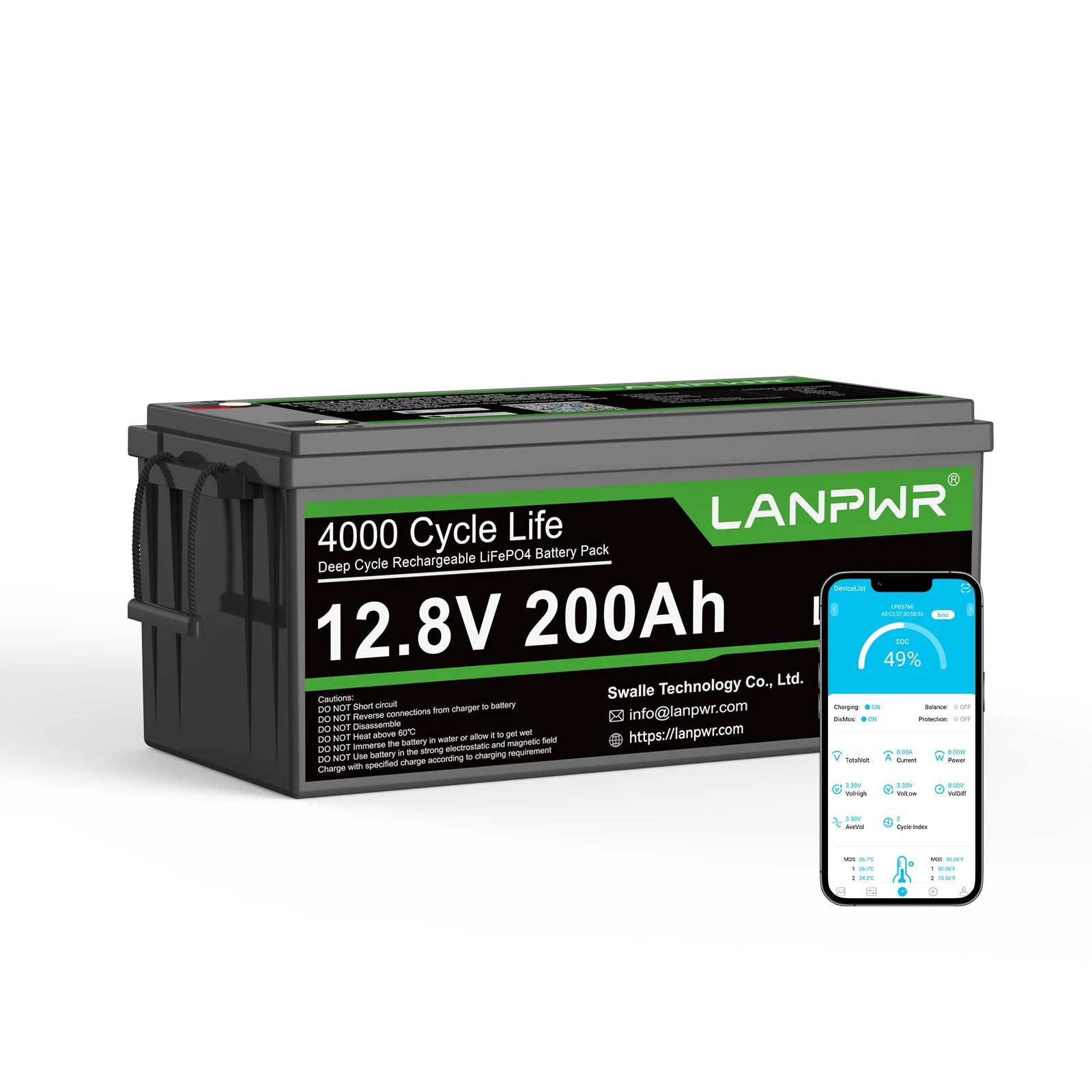 LANPWR 12V 200Ah Plus Bluetooth LiFePO4 Lithium Batterie