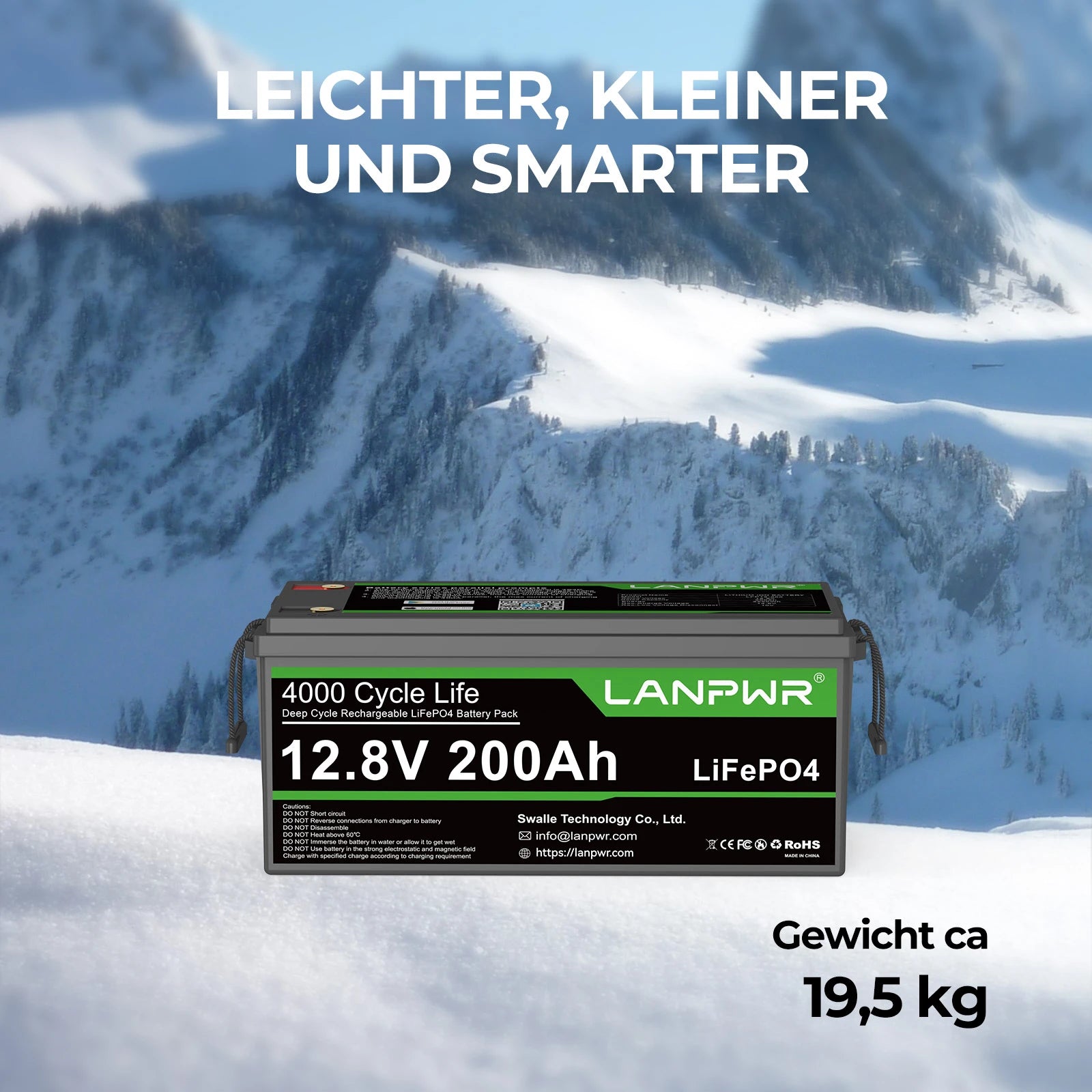 LANPWR 12V 200Ah Plus Bluetooth LiFePO4 Lithium Batterie
