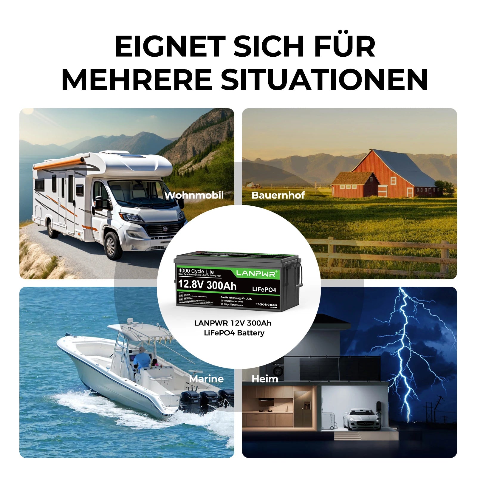 LANPWR 12V 300Ah Bluetooth LiFePO4 Lithium Batterie