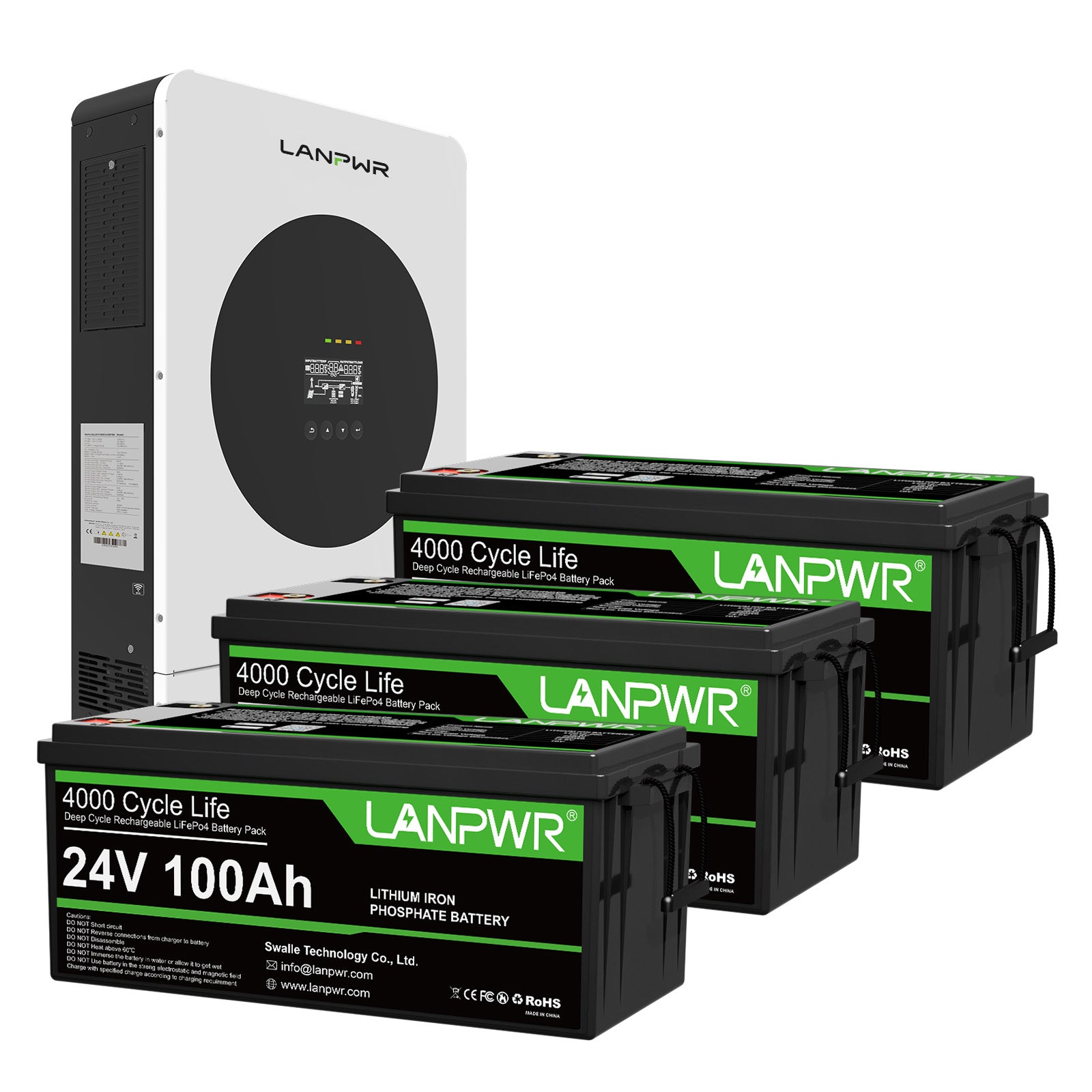 LANPWR 1440Wp 3600W 24V 5.12kWh Off‑Grid Solar Kit - 24V 3600W Off-grid Inverter, 2x24V 100Ah LiFePO4 Lithium Battery