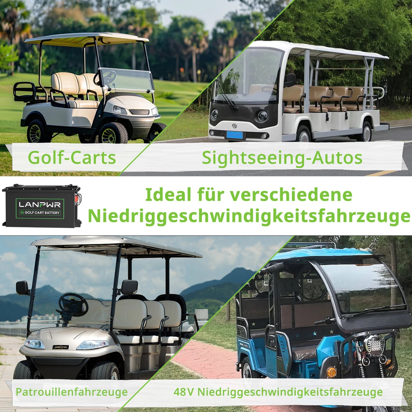 LANPWR 48 V 105 Ah LiFePO4-Golfwagen-Akku, integriertes 200 A BMS, wiederaufladbarer Lithium-Akku mit mehr als 4.000 Zyklen, max. 10,24 kW Ausgangsleistung