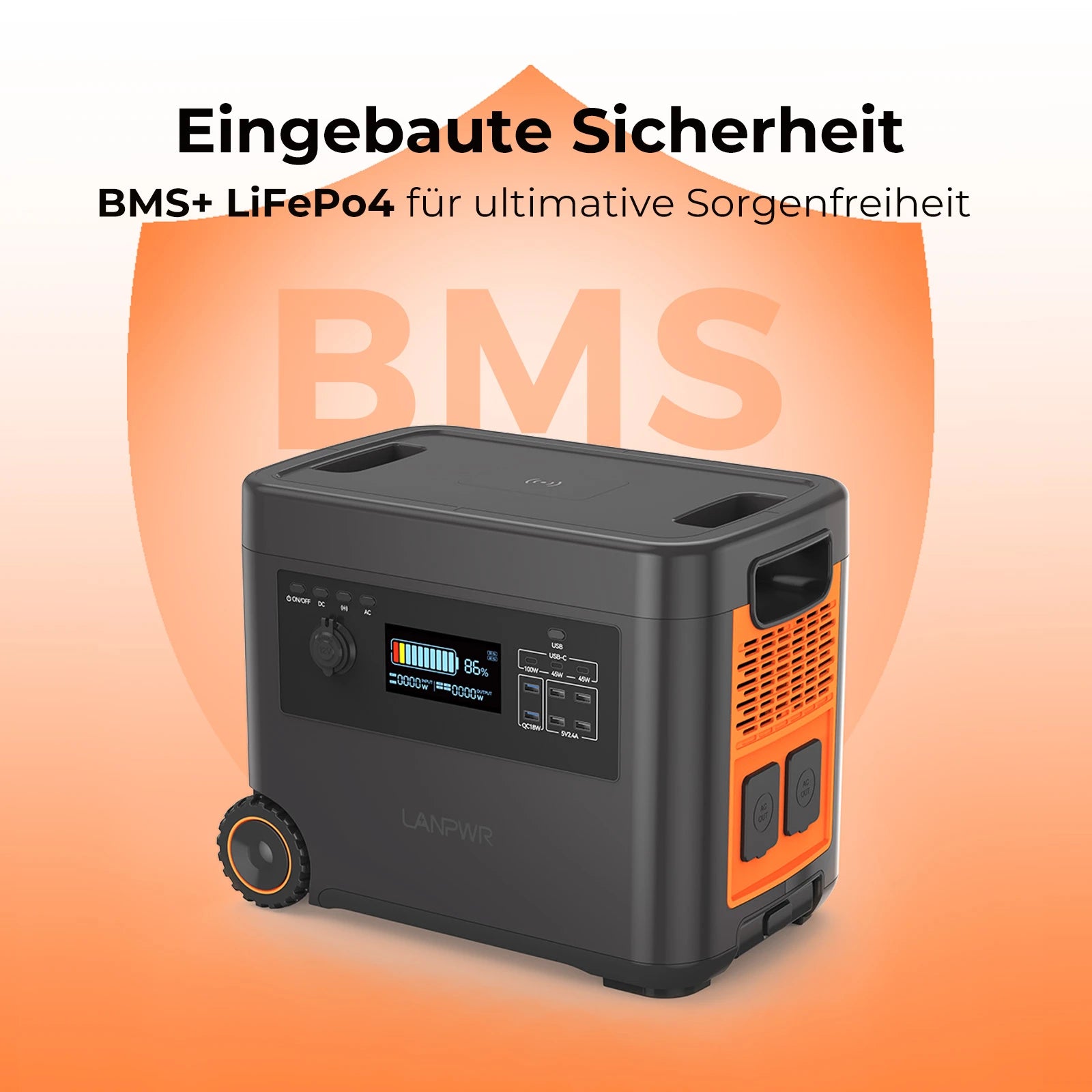 LANPWR D5-2500 Tragbare Powerstation mit Solargenerator, 2160 Wh, 2500 W – Ideal für Camping, Wohnmobilreisen, Gartenpartys und den Heimgebrauch